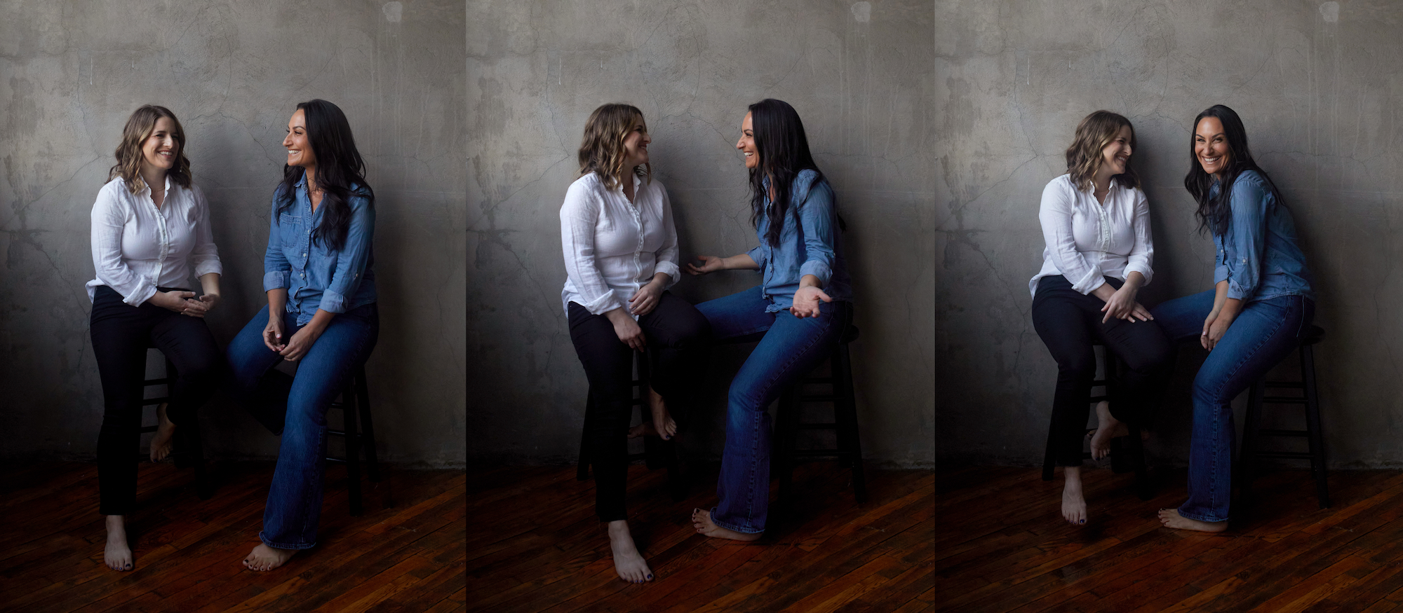 Triptych of Jenna and Stacy in conversation