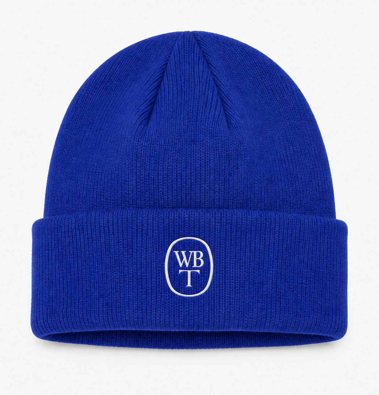 Intentional Blue beanie with white monogram